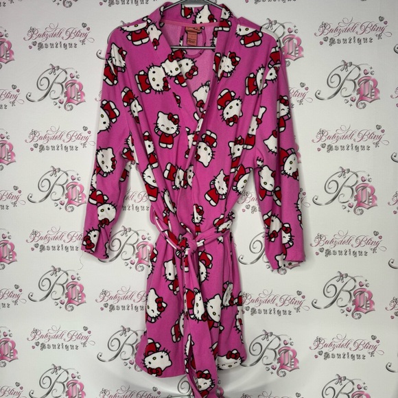 Hello kitty robe 2007 vintage dead stock fleece pink waist tie belt pockets - Picture 4 of 8